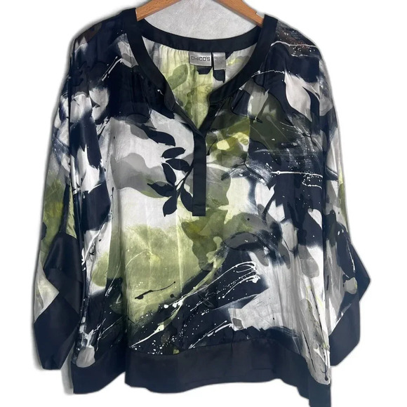 Chico's Silk Blend‎ Abstract Art to Wear Semi Sheer Blouse Size 2/MD - Picture 1 of 8